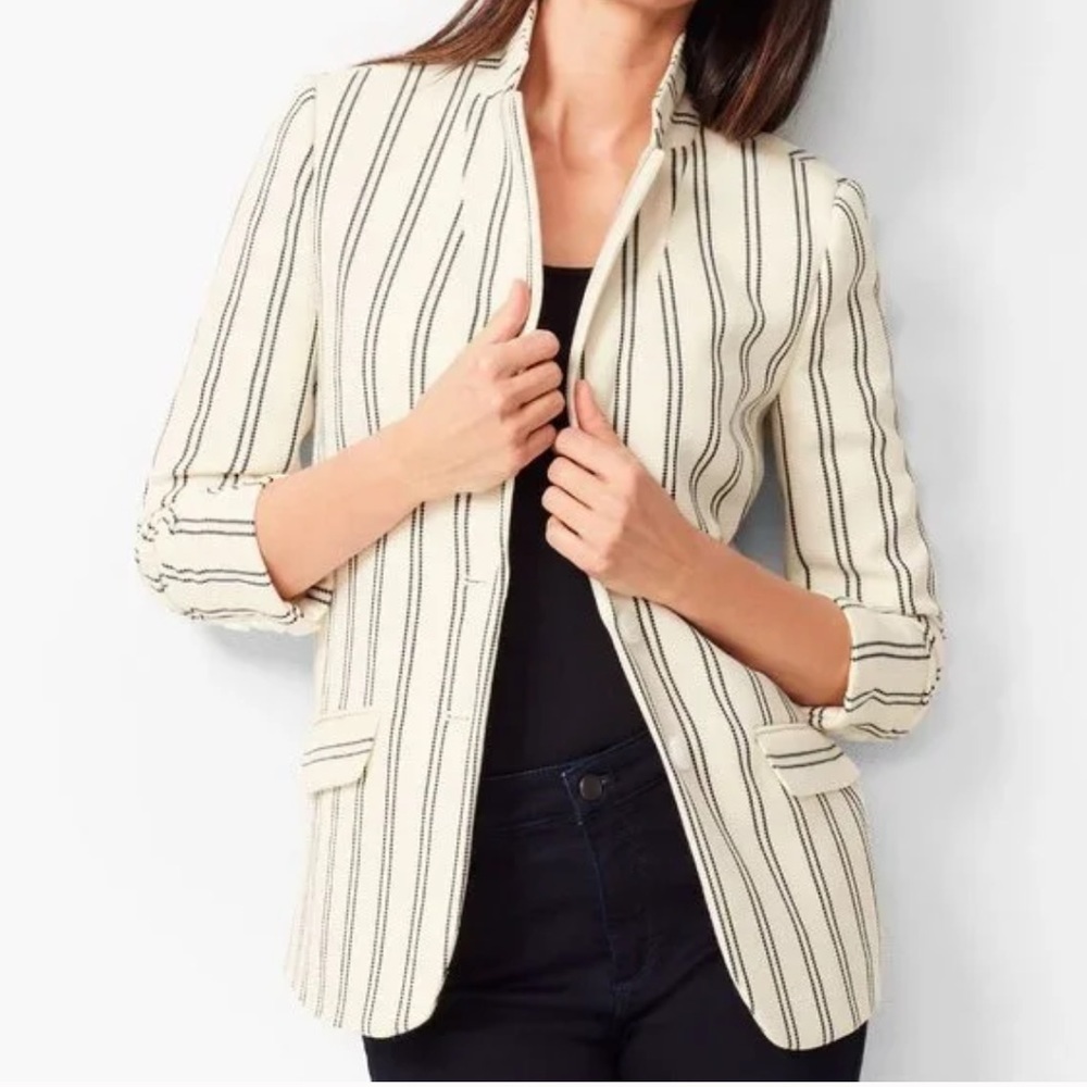 Talbots | Aberdeen Black and White Striped Two Button Blazer Size 8 NWT